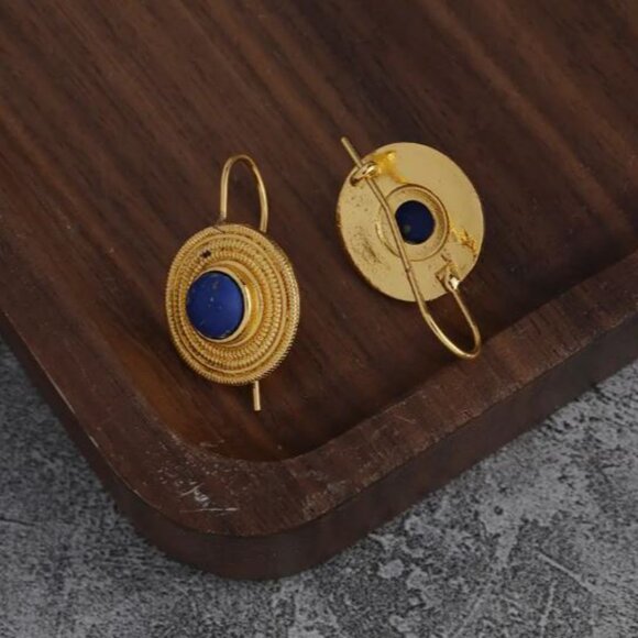 NEW Apollonia Roman Revival Lapis Blue Gold Plated Drop Earrings - Picture 3 of 5